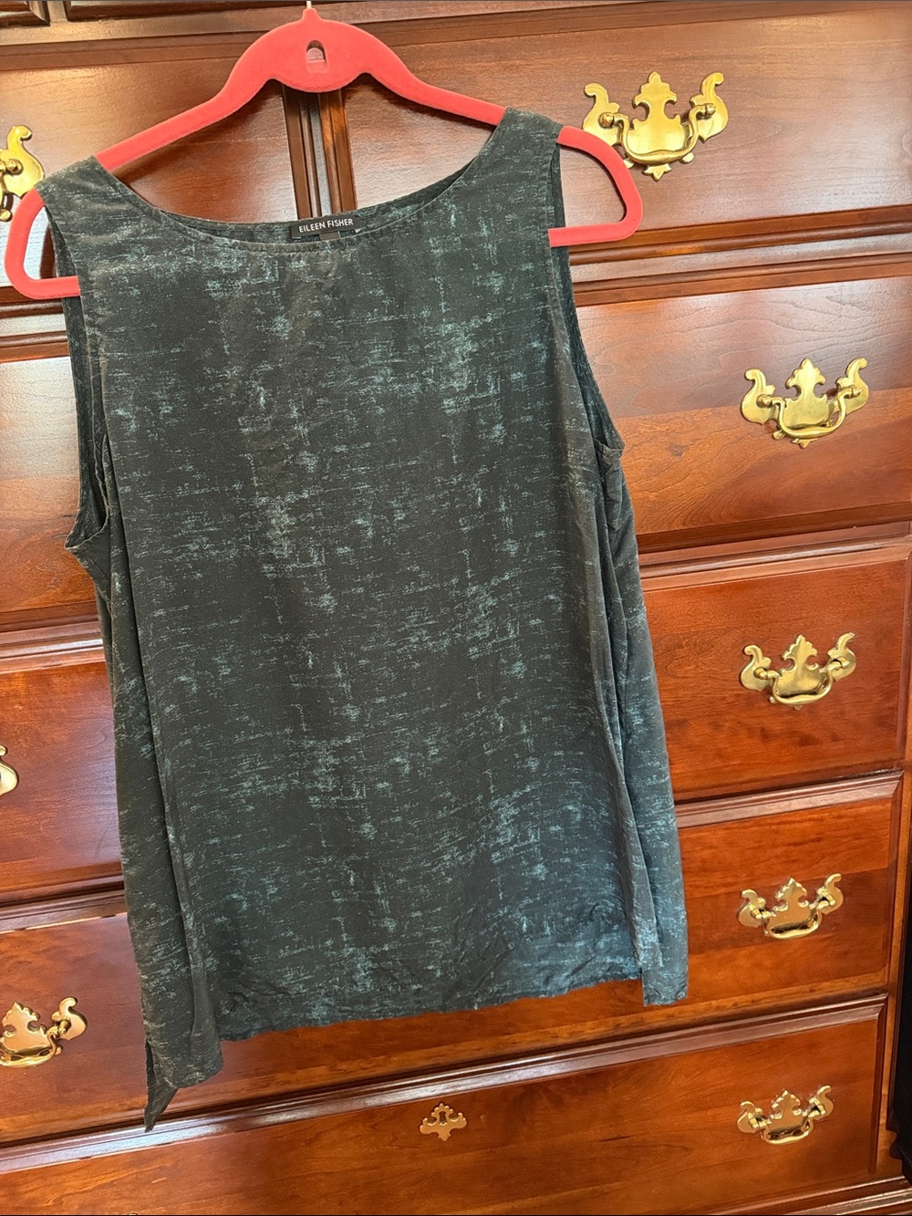Eileen Fisher Dark Green Mineral-Wash Sleeveless Top